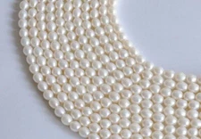 Genuine 6-7mm Natural White Rice Freshwater Pearl Oval Loose Beads 15" Strand