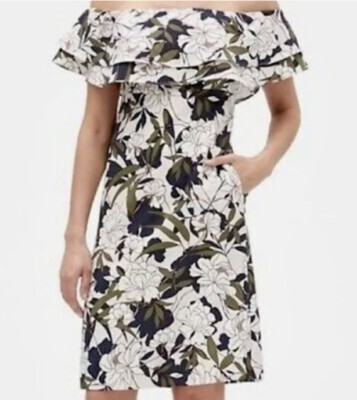 Banana Republic Multiple Color Ruffle Pocket Off Shoulder Sheath Dress Sz 6