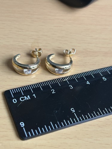 925 Silver / Gold Overlay DQ CZ Wedding Band Design Earrings - Picture 5 of 5