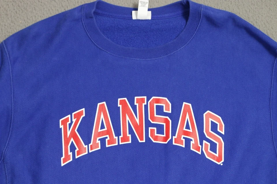 Kansas Jayhawks Champion Reverse Weave Sweater Pullover Mens Large Blue NCAA - Image 2 of 4