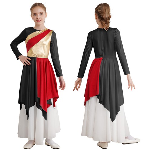Girls Praise Dance Dress Color Block Liturgical Worship Lyrical Dance Tunic - Picture 26 of 157