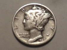 1939-D NICE "BETTER DATE/MM" WINGED MERCURY 90% SILVER DIME MINTAGE 24,394,000!!