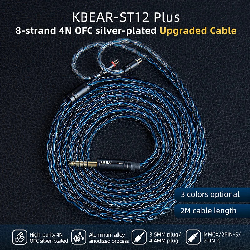 Cable IEM mejorado plateado de 2 m 8 núcleos con auriculares de 3,5/4,4 mm 2 PIN/QDC/MMCX