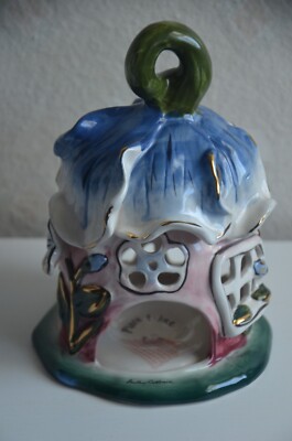 Blue Sky Fairy Blossom Birdhouse Tealight Holder with blue petal roof
