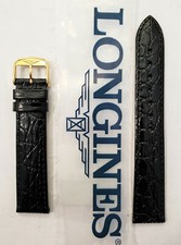Original Longines 18mm L682100662 Black Leather Watch Band Strap w/ Gold Buckle