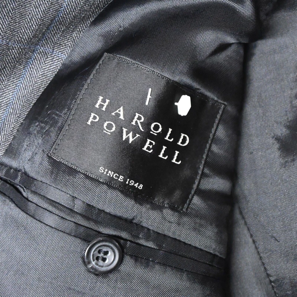 Harold Powell 41R 42R 32 x 20 серый Herringbone Италии мужской спортивная куртка брюки костюм - Изображение 4 из 4