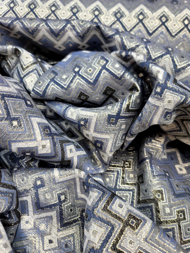 Fabric Sold By The Yard Teal Silver Gold Metallic Brocade TEXTURED JACQUARD  - Image 3 of 4