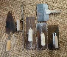 Lot of 6 Vintage Concrete Masonry Cement Tools: Edgers, Trowels, Finishers