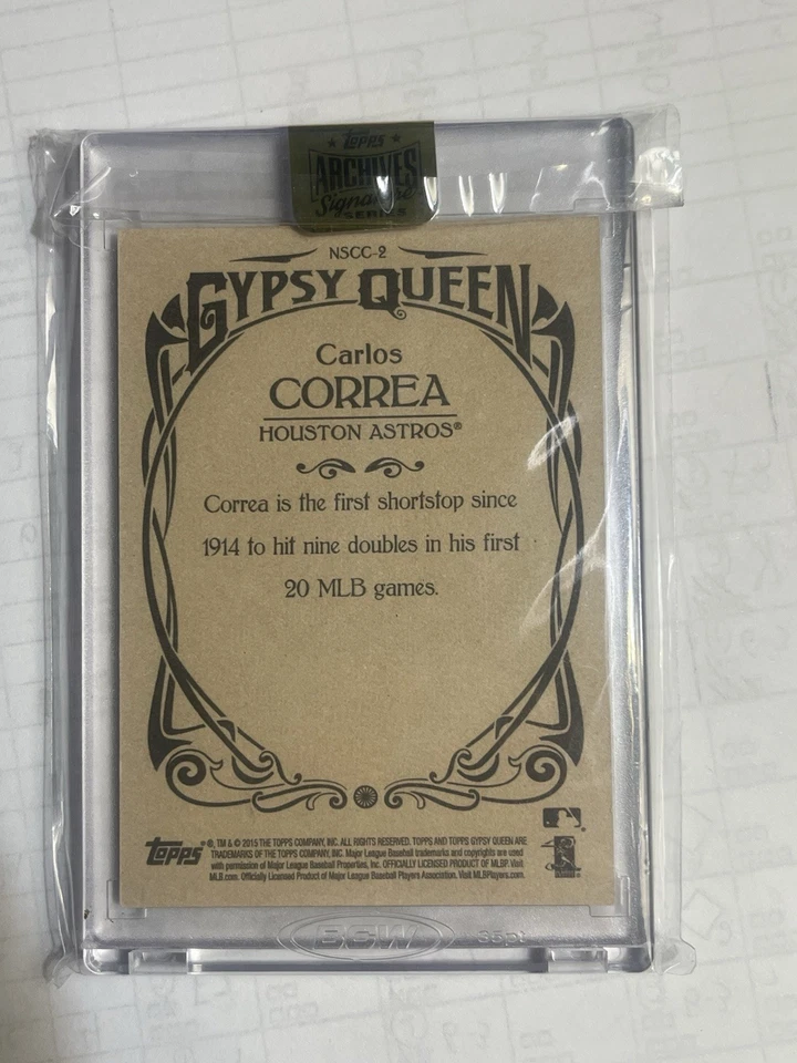 Carlos Correa 2015 Topps Gypsy Queen 2017 Archives Signature Series Auto RC 1/1 - Image 2 of 4