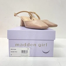 Madden Girl Women's Nude Patent Mid Block Heel Slingback Size 7