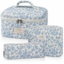 Floral Makeup Bag for Women, 3 Pcs Quilted Cosmetic Bag, Cute Flower Makeup B...