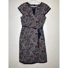Talbots paisley print sleeveless sheath dress womens 10 preppy career office