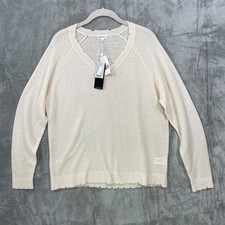 NEW Minnie Rose 100 Cashmere Sweater Pullover Size L V-Neck Ivory White NWT