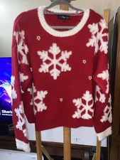 33 Degrees Snowflake FairIsle Ugly Christmas Sweater Size XL RED