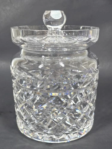 Vtg Waterford Crystal Glandore Laurel Trim Biscuit Barrel Jar & Lid Signed