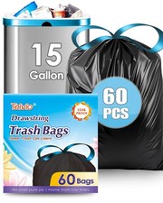 15 Gallon 60 Counts Strong Tall Kitchen Drawstring Trash Bags, Medium Plastic...