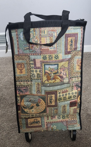 Tapestry Shopping Travel Tote Bag with Wheels ~ Foldable Collapsible
