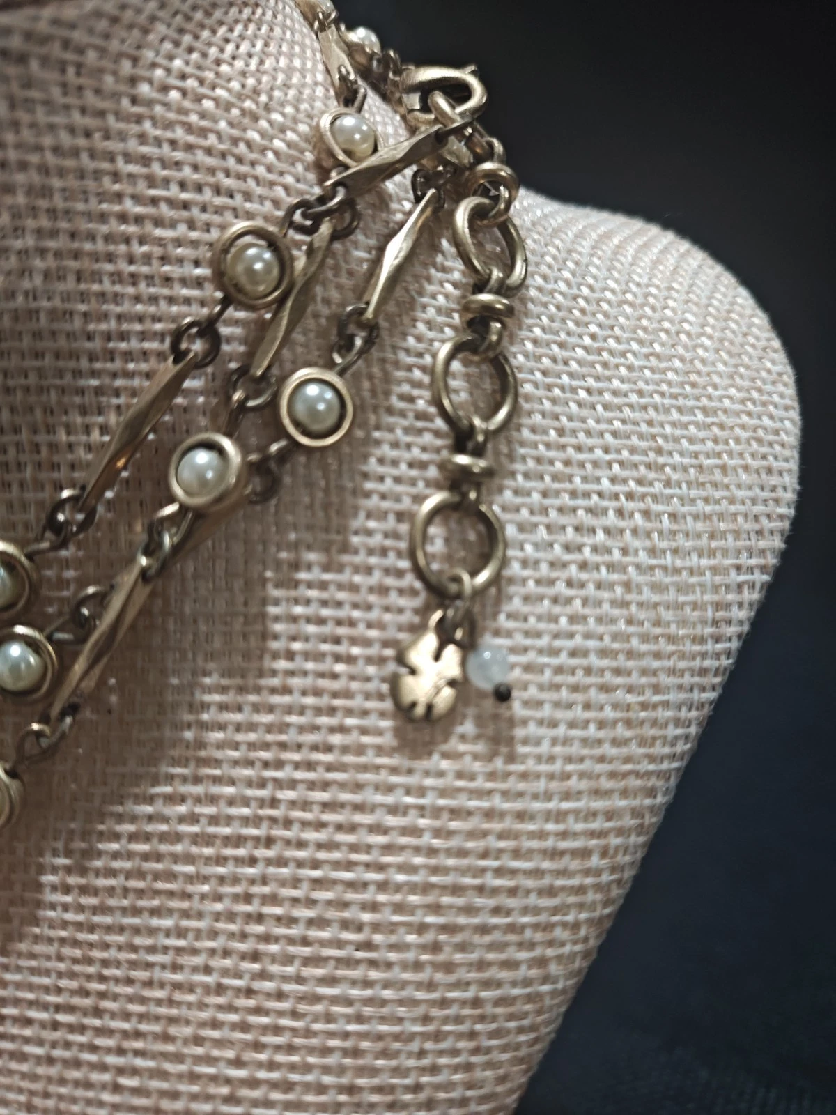 Retired Lucky Brand Gold Tone 3-in-1 Convertible Pearl & Bar Necklace 36" + 2 - product detail image 4