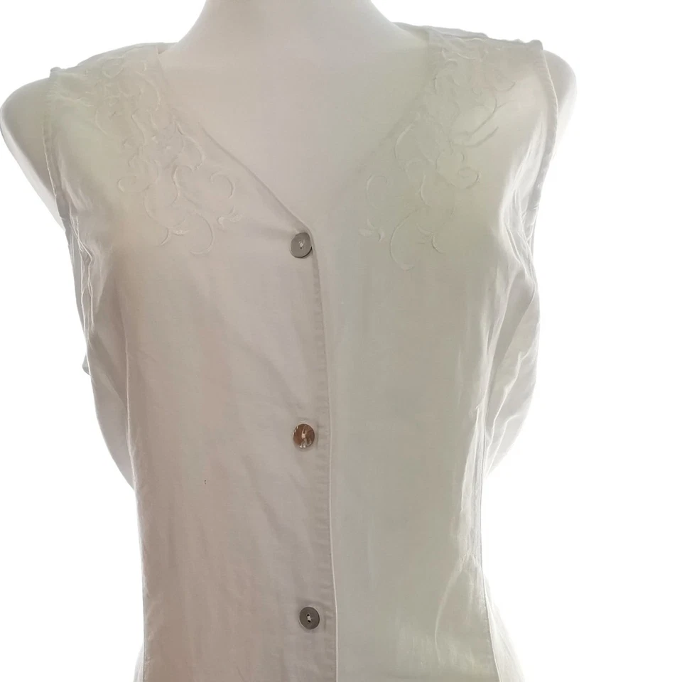 💚 SOLITAIRE Hemdblusenkleid für Damen Stickerei Weiß 42 Ärmellos Leinen Rund... - Bild 2 von 4