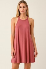 Rue 21 Halter Neck Flowy Mini Dress Jersey Knit Stretch Pink sz Medium