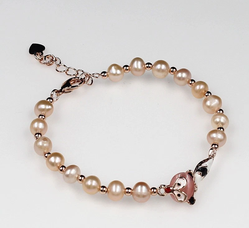 7-8mm Pearl Animal Bracelet  Pink Cultured Freshwater Pearls 14ct Rose Gold - Picture 1 of 4