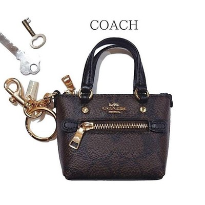 Coach Signature Keychain Mini Gallery Charm Leather Brown CG605