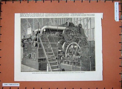 Original alter antiker Druck um 1880 Marine Motoren Mittelmeer Schmiede Firma