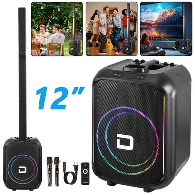 12'' Turret Speaker with Tweeter Column High Power Stereo Sound System Home Party