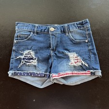 Girl's Justice Jean Shorts Ripped w/ American Flag Fabric Showing Thru Size 14