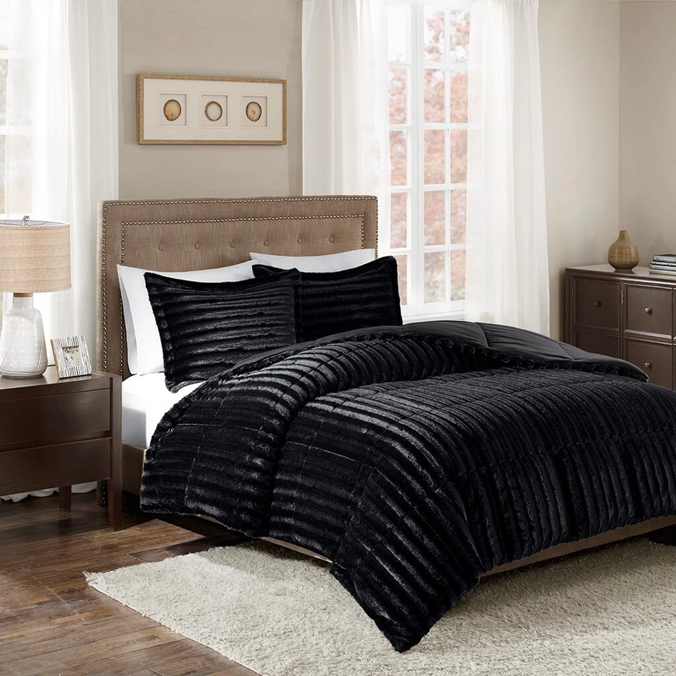 Madison Park Pleated Super Soft Faux Fur Comforter Set Full Queen King Size - Image 4 of 4