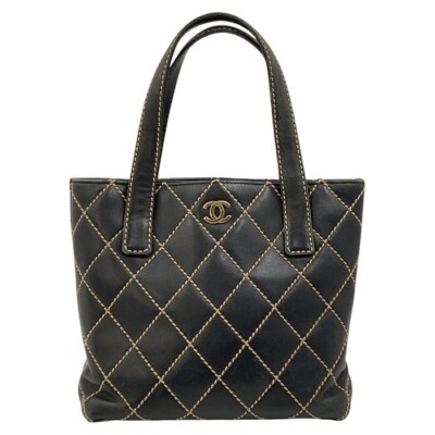 CHANEL A18126 Wild Stitch Tote Bag Leather Black Handbag With