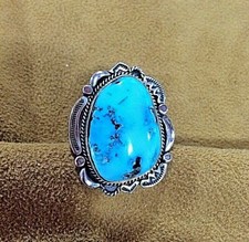 Handmade Navajo ~ Sterling Silver .925 Kingman Turquoise Ring By Rita Joe Size 7