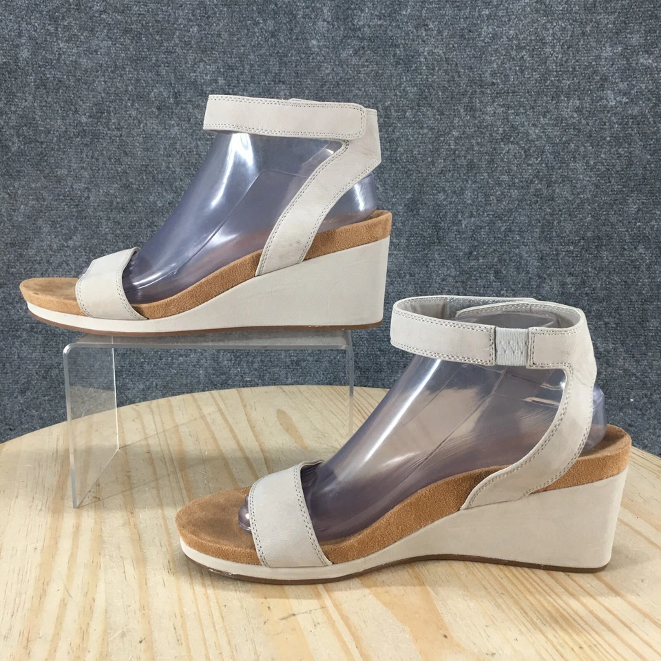 Lucky Brand 凉鞋女式 9.5 M 踝带灰色皮革露趾楔形高跟鞋 — 第 2/4 张图片