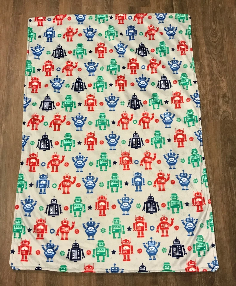 Baby Gift Blanket Robot MINKY Toddler Size LARGE Green Shower Present Handmade - Image 4 of 4