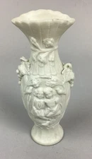 Vintage Bisque Porcelain Bud Vase Featuring 2 Children