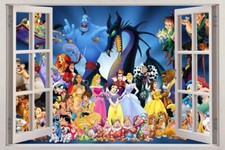 Disney Characters Princess 3D Window View Decal WALL STICKER Decor Art Mural FS