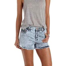 Refuge Woman 2 Vintage Cheeky Cut Off Denim Shorts Acid Wash NEW