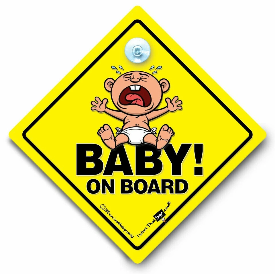 IWANTTHATSIGN.COM Crying Baby On Board Car Sign, Baby On Board Sign, Suction Cup Sign