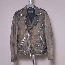 OTHER UK Leather Jacket Mens Brown "Other UK" Biker Bomber Celebrity Moto GRAIL