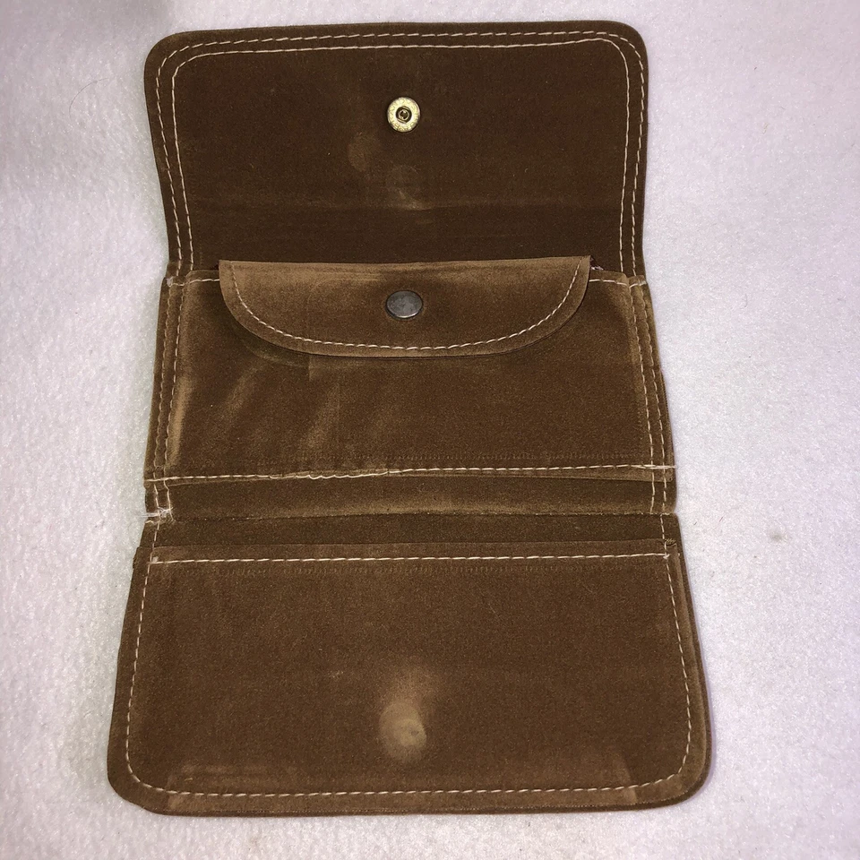 复古 20 世纪 70 年代无标记棕色人造麂皮绒钱包支票书夹组合 *C COND* — 第 2/4 张图片