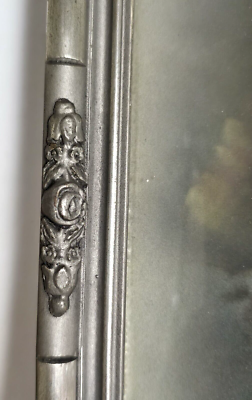 Antique Convex Bubble Glass Picture Frame of Charming Fancy Lady