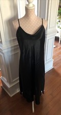VINTAGE Vanity Fair Satin Nightie Slip Dress Size 38 Large Black Side Slits