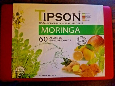 TIPSON ORGANIC MORINGA HERBAL INFUSIONS 60 ASSORTED ENVELOPED BAGS 