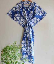 Indian 100% Cotton Long Kaftan Dress Blue Color Kimono Sleepwear Caftan Maxi
