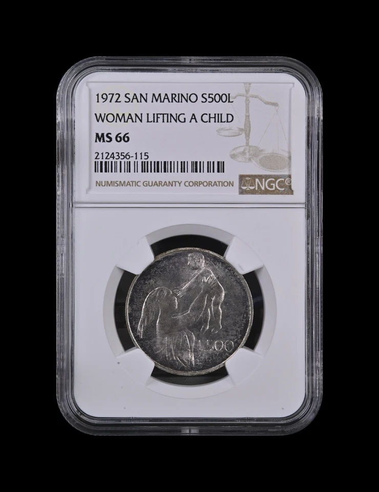 SAN MARINO. 1972, 500 Lire, Silver - MS66 - Top Pop 🥇 Mother Lifting Child 🌈 - Image 2 of 4