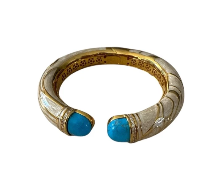 Brazalete con bisagras esmaltado turquesa diamantes de imitación de 18 kg de diseñador Lauren G. Adams $445 Foto 2 de 4