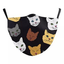 Cat Kitten Lover Face Mask Washable Black Adjustable US Seller Fast Ship NEW