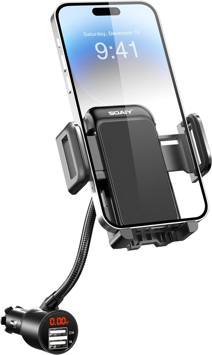 3-in-1 Car Cigarette Lighter Mount with Voltage Detector for Center Console or Window  