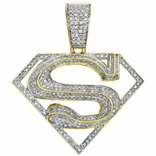 2CT Real Moissanite Superman Shield Men's Pendant 14K Yellow Gold Silver Plated