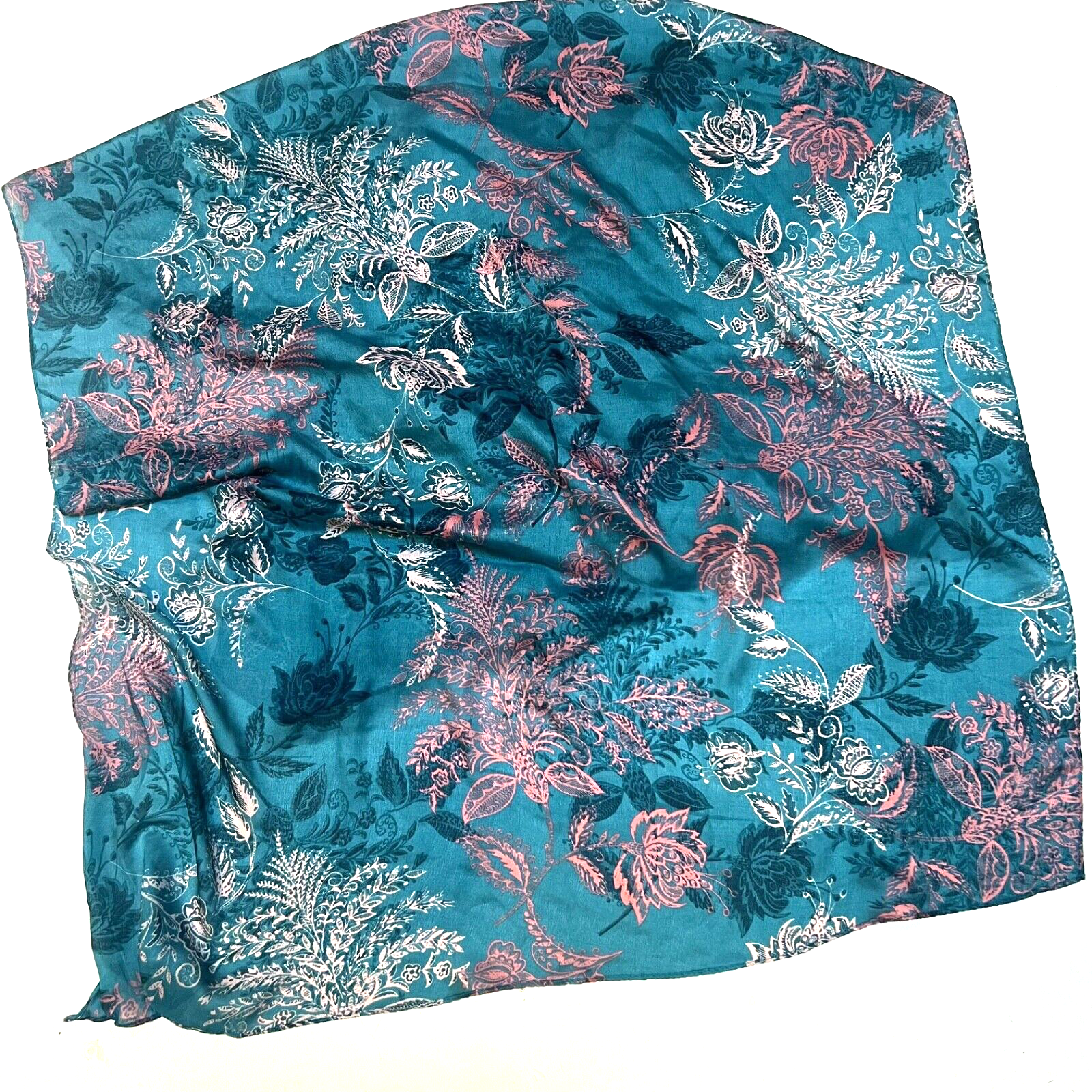 Catherines Teal Coral Floral Print Polyester Scarf 35x72 Inches-image